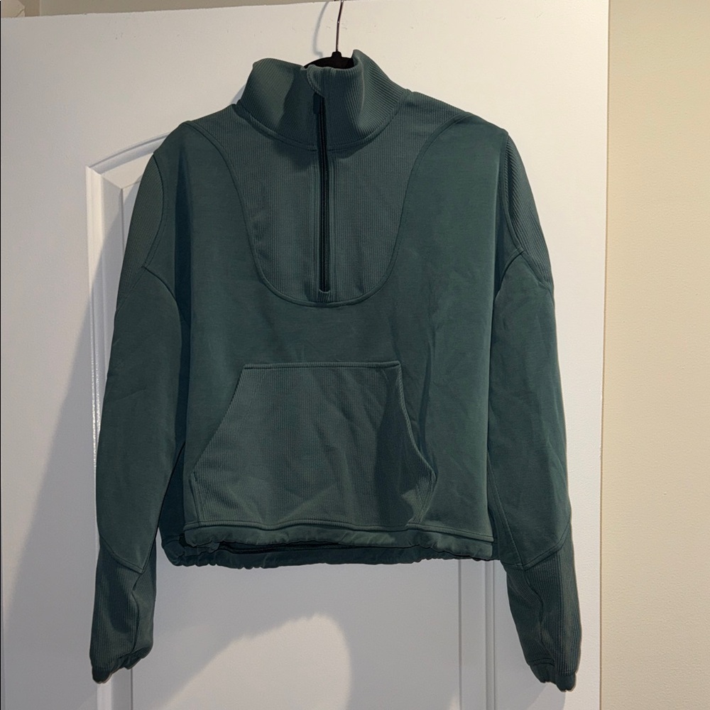 Lululemon Athletica Brushed Softstreme Ribbed Half Zip Green Jasper